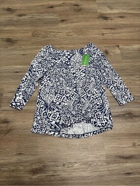 Lilly Pulitzer Navy & White Patterned Boatneck Long Sleeve Top